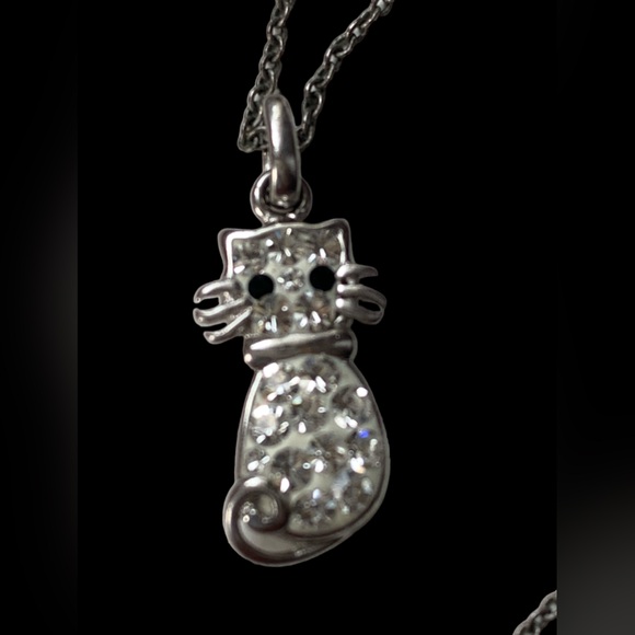 Mini Enamel & Crystal Silver Plated Kitty Cat Whiskers Necklace Kitten Woman’s - Picture 5 of 8